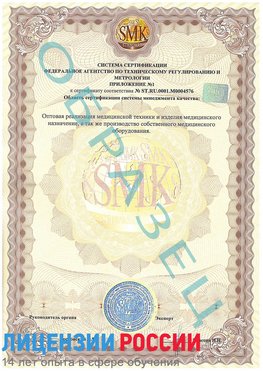 Образец сертификата соответствия (приложение) Аткарск Сертификат ISO 13485